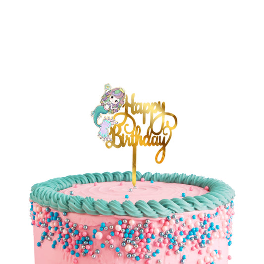 Mermaid Theme Cake Toppers Gold Acrylic