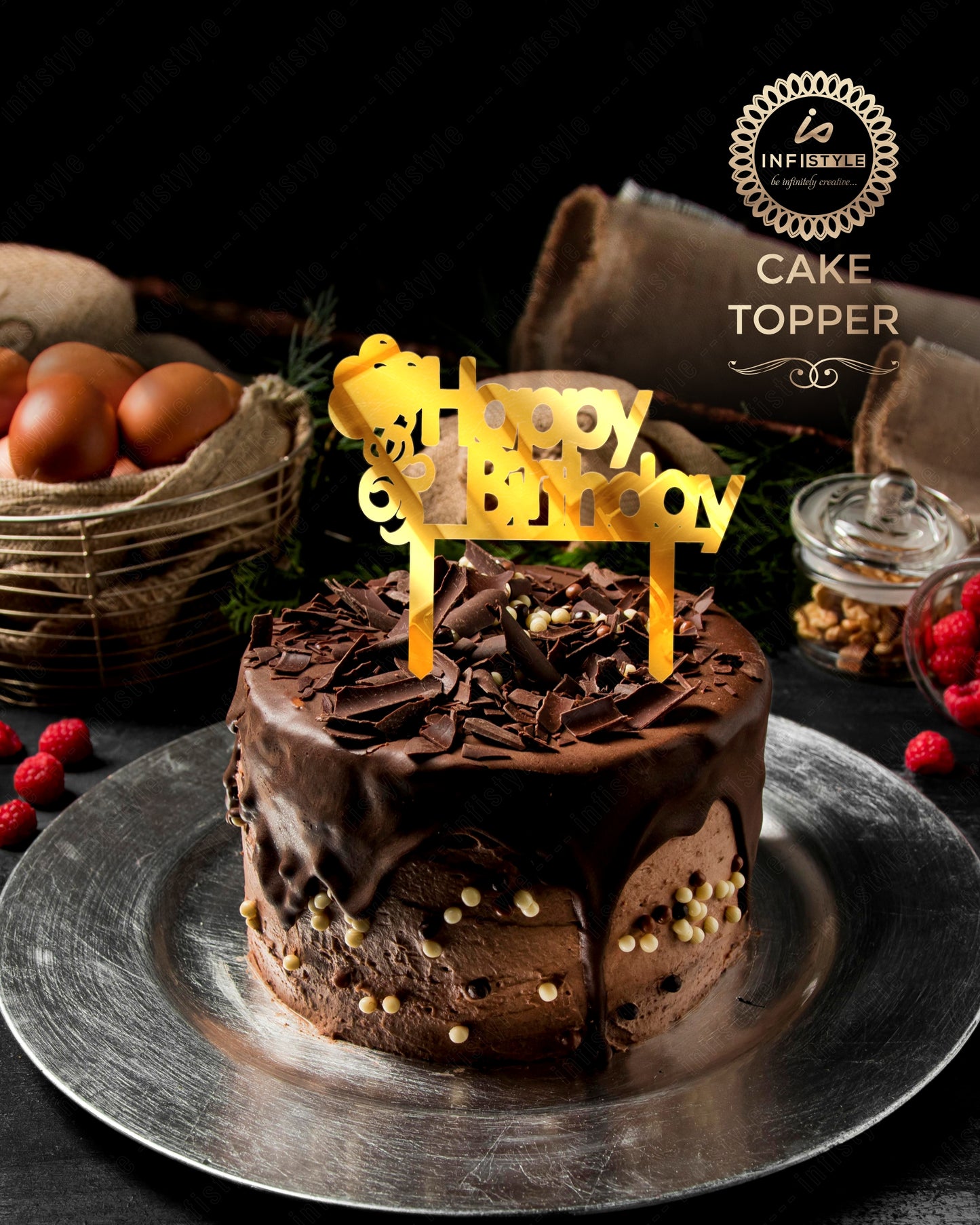 Happy Birthday Cake Toppers Gold Acrylic