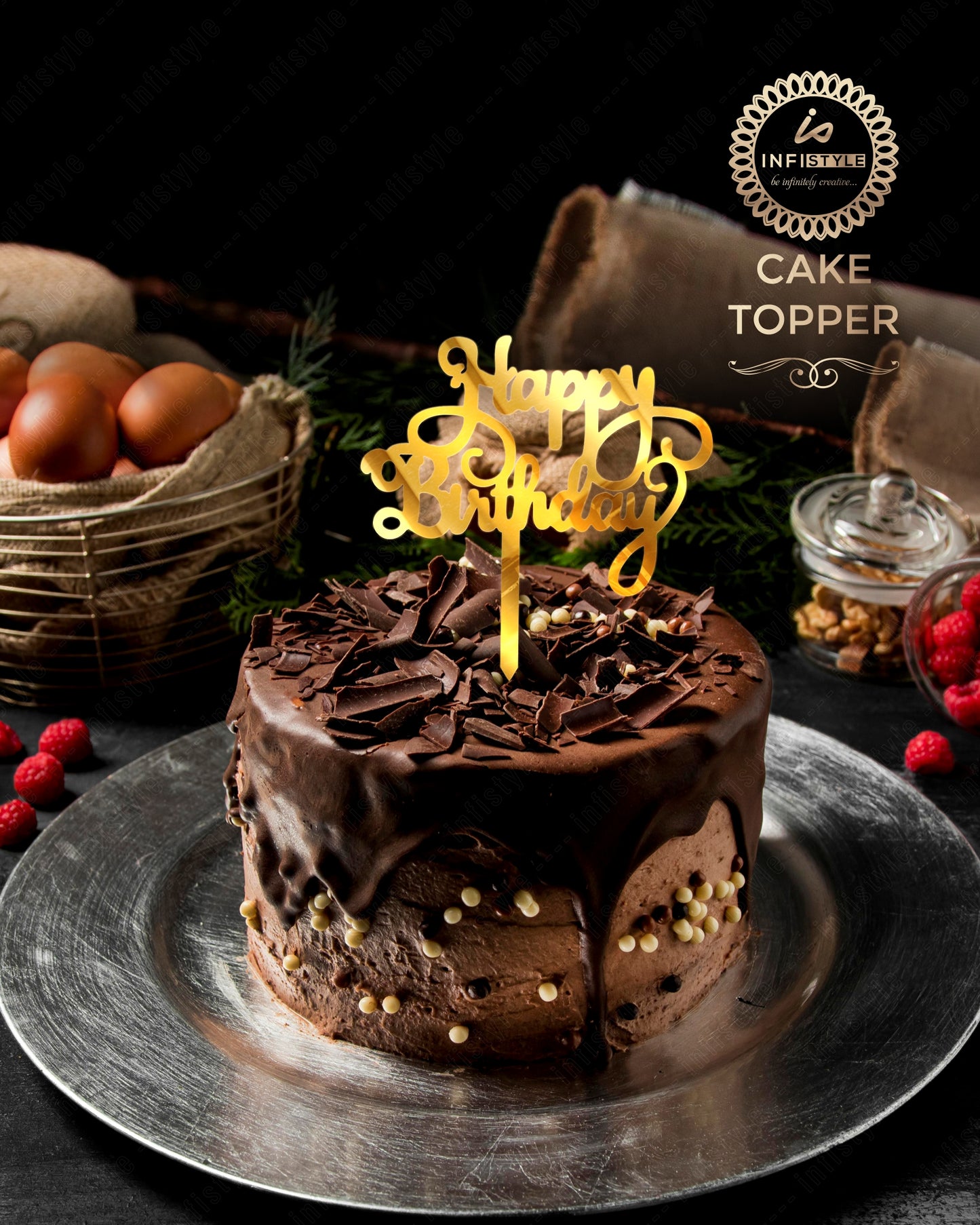 Golden Happy Birthday Cake Toppers