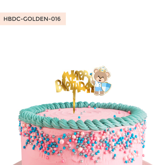 Teddy Cake Topper Happy Birthday Gold