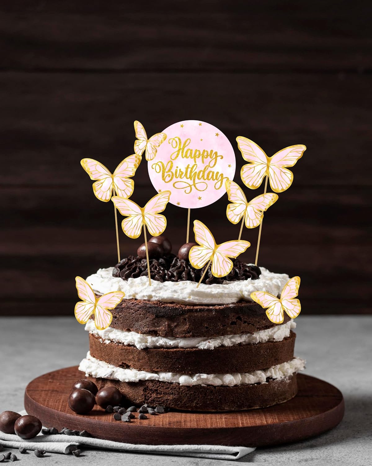 Happy Birthday Butterfly Cake Topper Set