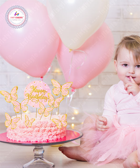 Butterfly Cake Toppers 8 Butterfly 1 Happy Birthday Party Decoration Cake Topper (PCT-05)