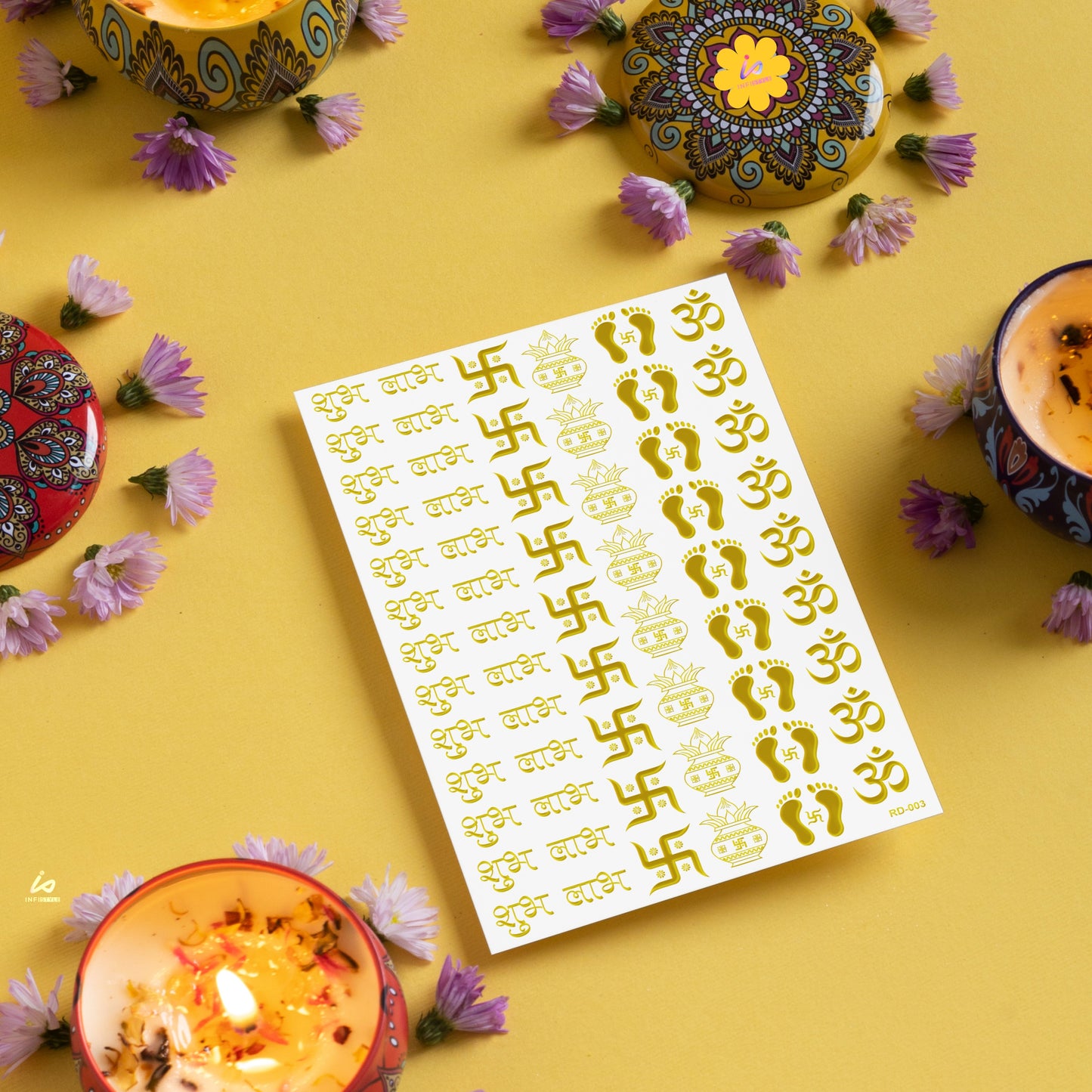 Diwali Golden Resin Stickers Transparent