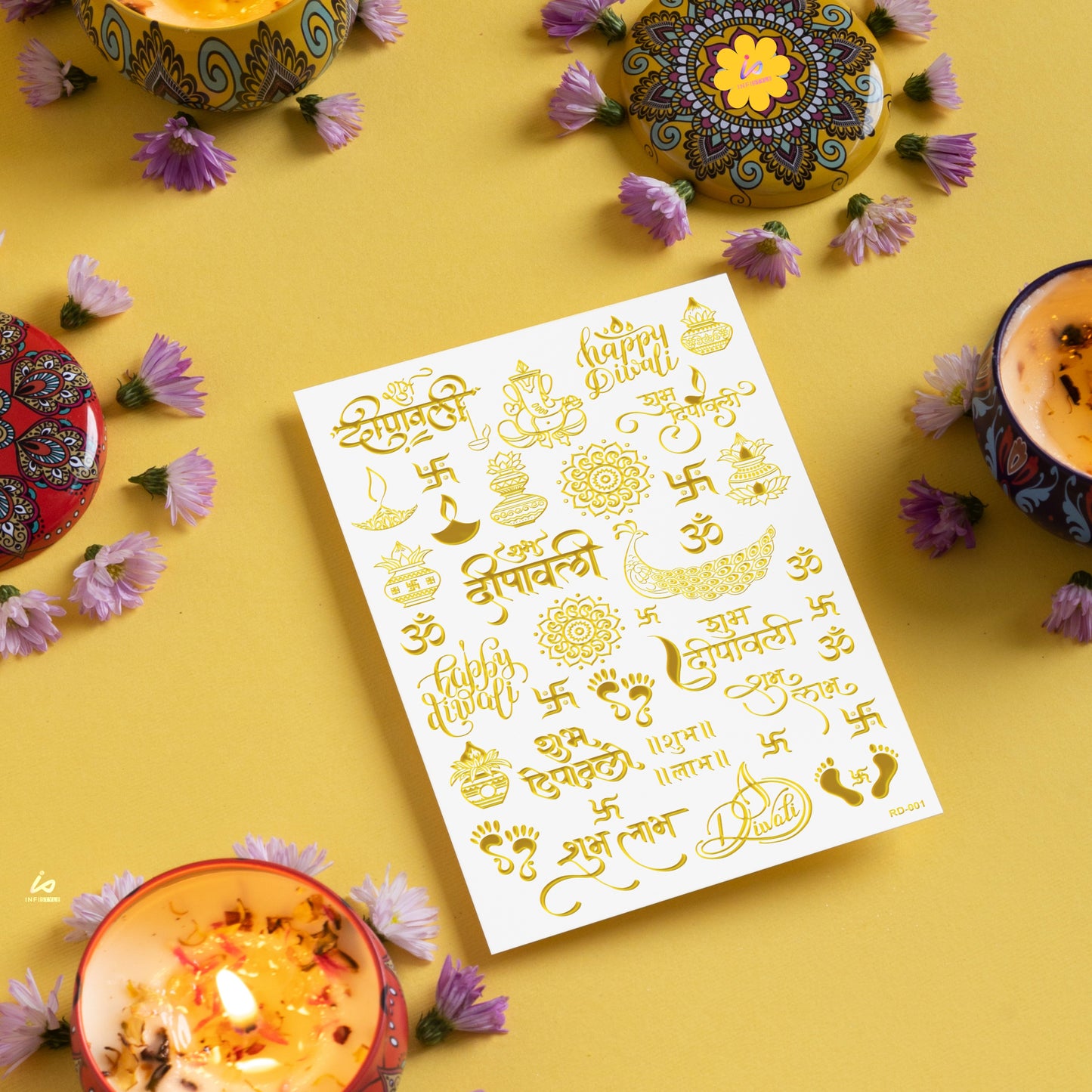 Gold Embossed Diwali Stickers Sheet