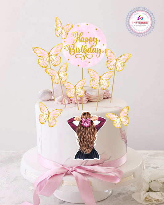 Butterfly Cake Toppers 8 Butterfly 1 Happy Birthday 1 Die Cut Cake Topper (PCT-02)