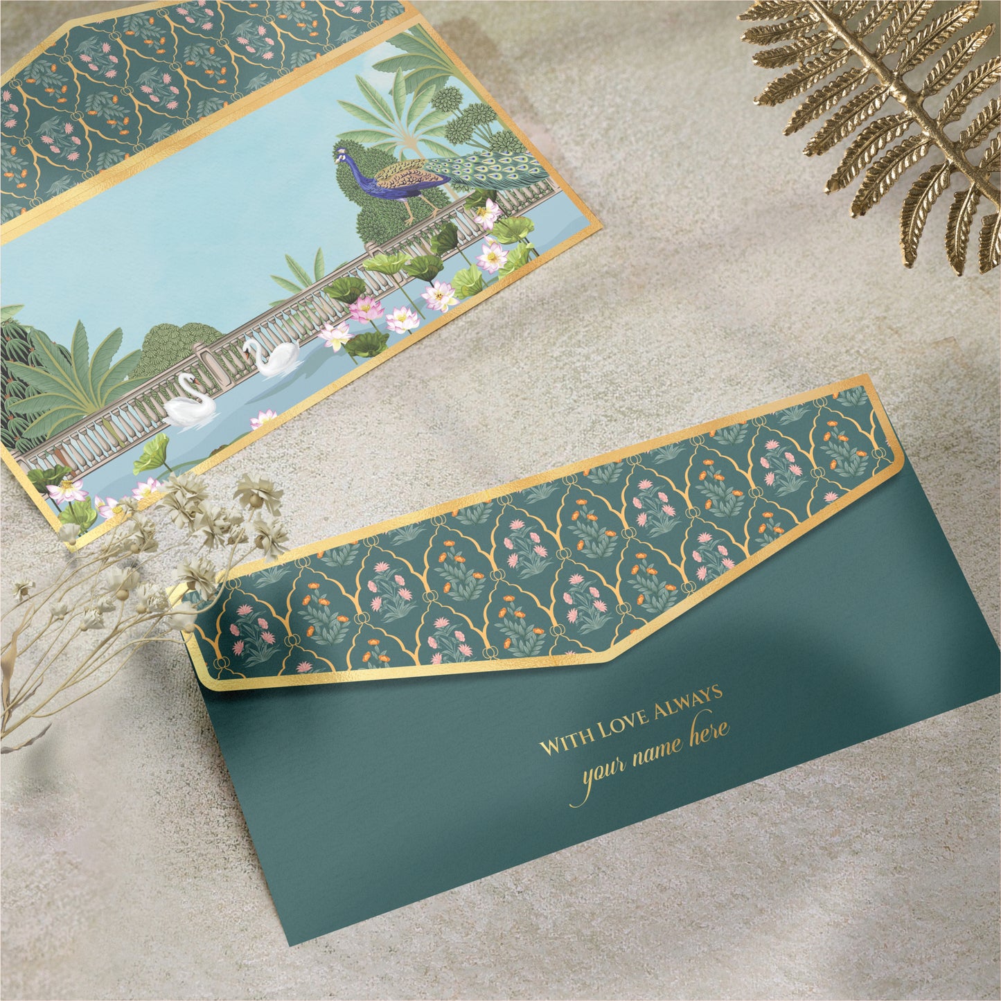 Luxury Shagun Envelope Garden Theme with Modern Gold Foil Accents