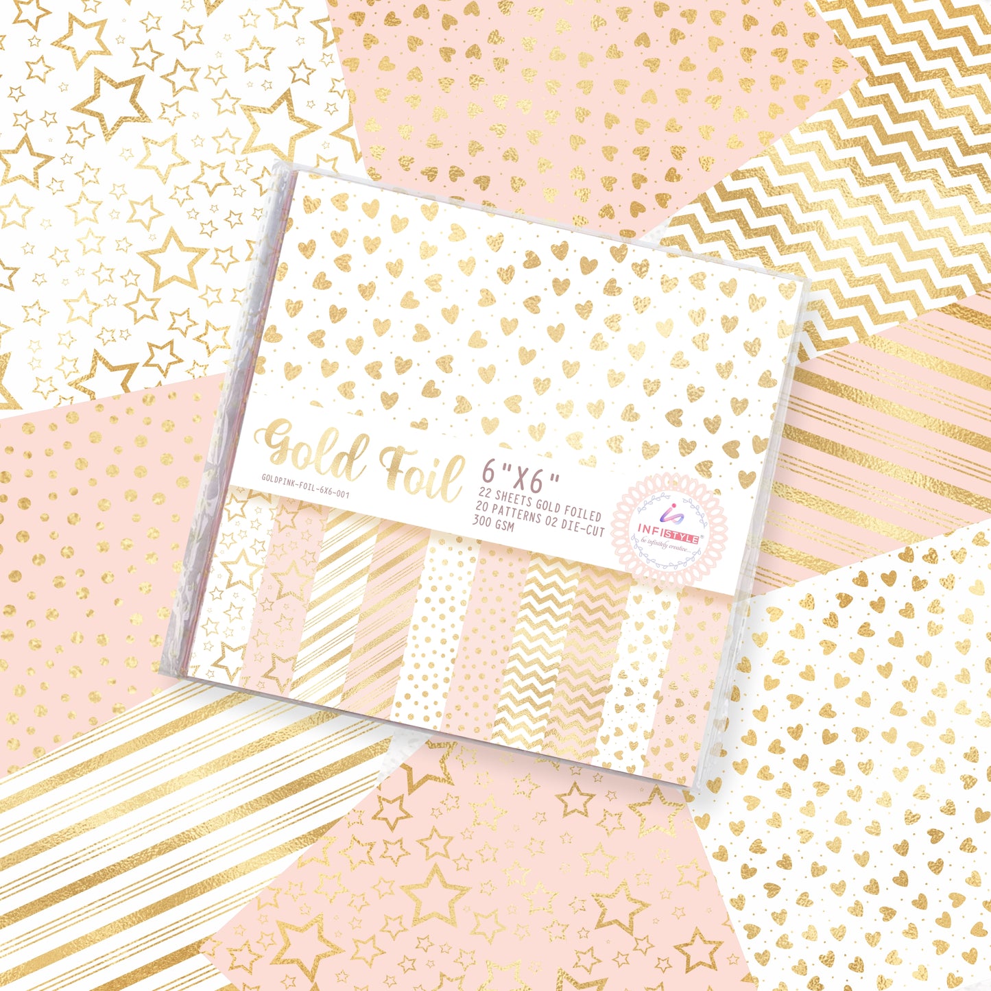 Pink Gold Foil Paper Pattern 22 Sheets 2 Die Cut Elements 300 Gsm