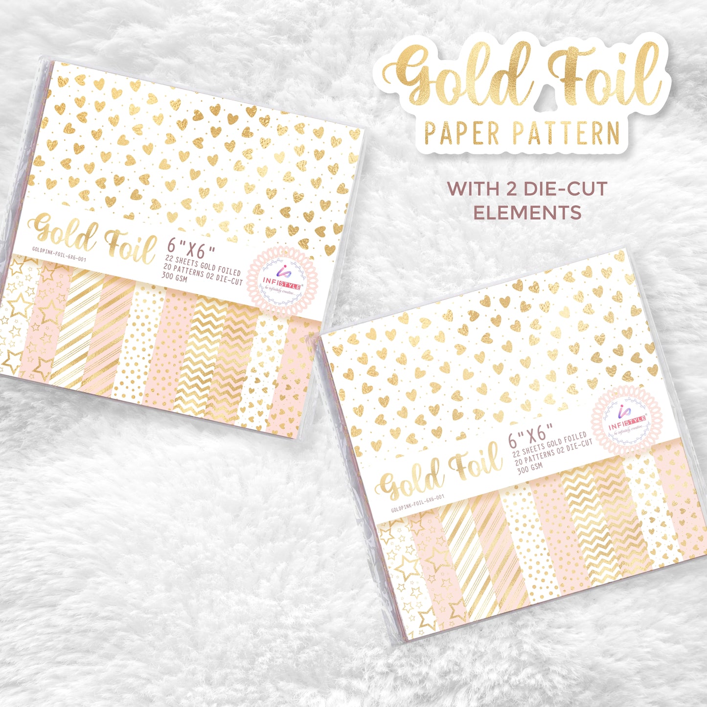 Pink Gold Foil Paper Pattern 22 Sheets 2 Die Cut Elements 300 Gsm