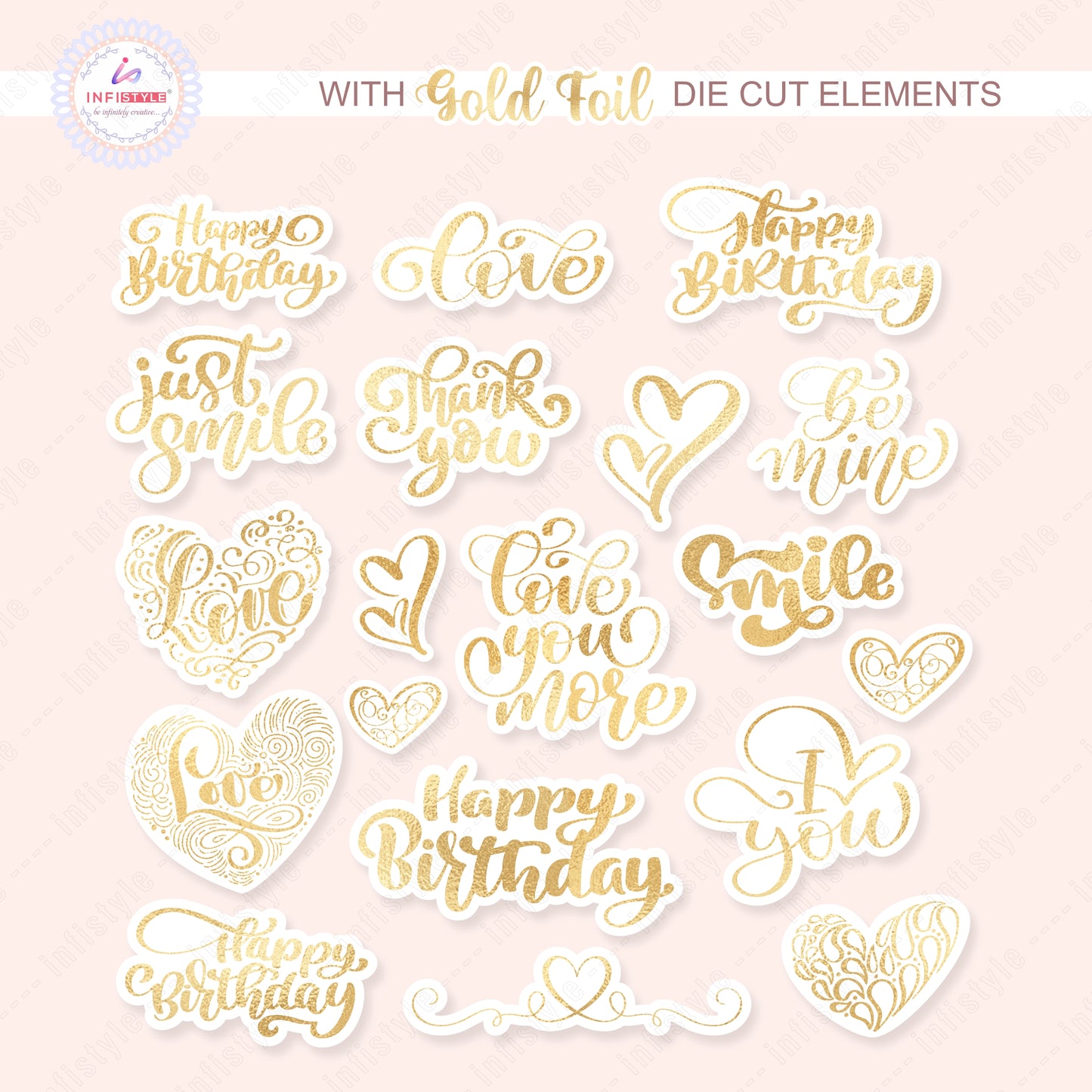 Pink Gold Foil Paper Pattern 22 Sheets 2 Die Cut Elements 300 Gsm