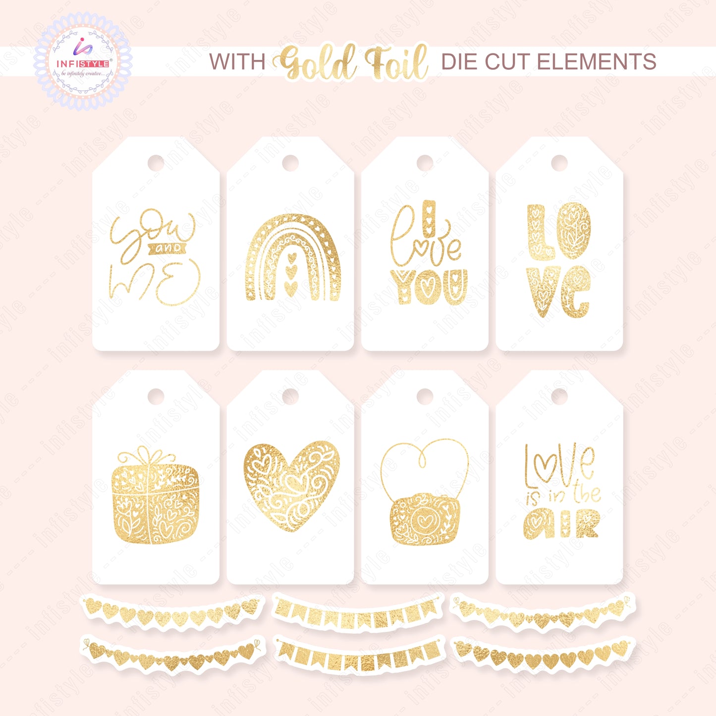 Pink Gold Foil Paper Pattern 22 Sheets 2 Die Cut Elements 300 Gsm