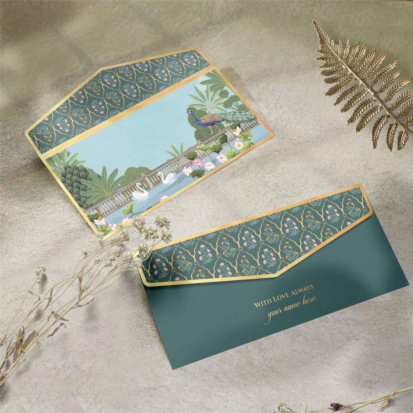 Luxury Shagun Envelope Garden Theme with Modern Gold Foil Accents