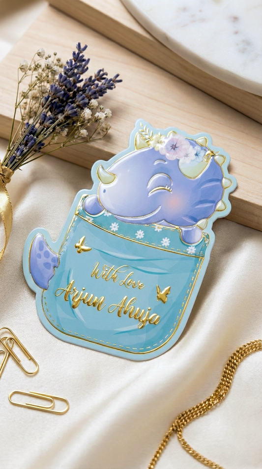 Customized Gold Embossed Dino Shaped Gift Tags for Kids