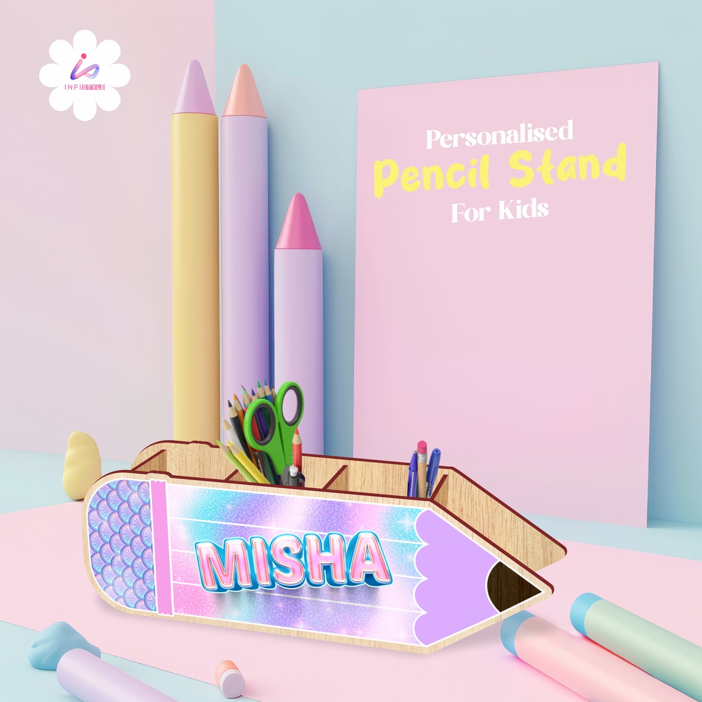 Personalized Kids Pen Stand Organizer Wooden
