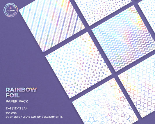 Rainbow Foil Paper Pattern Pack 24 Sheets