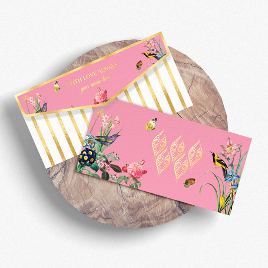Pink Floral Bird Design Shagun Envelope