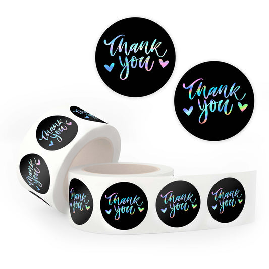 Thank You Stickers Black and Holographic