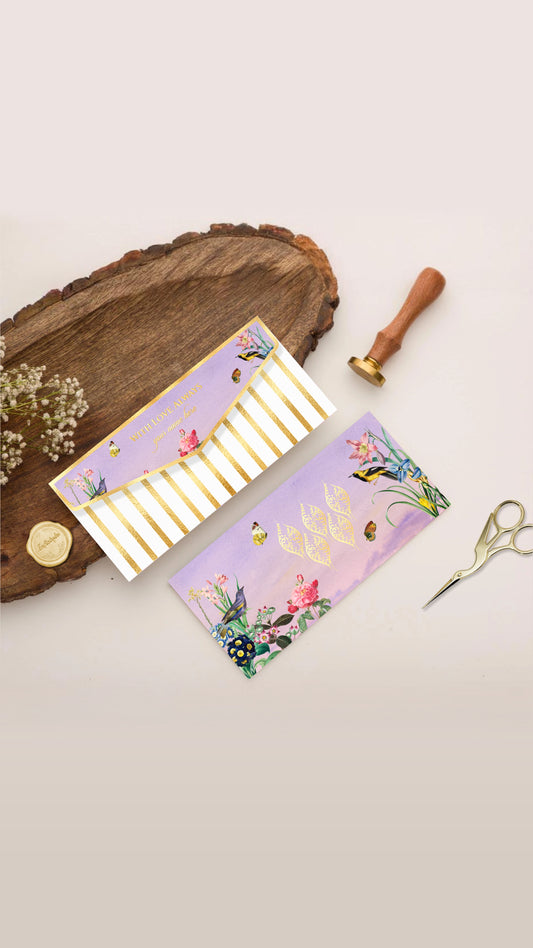 Lavender Floral Bird Design Envelope