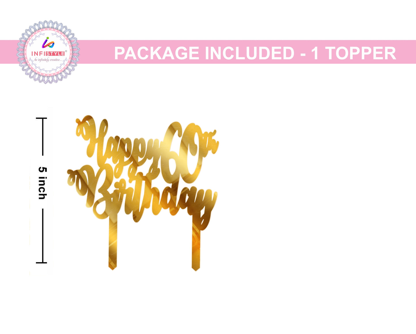 Golden 60th Birthday Acrylic Cake Topper