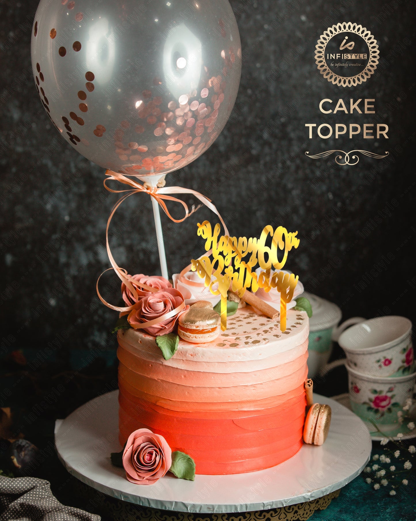 Golden 60th Birthday Acrylic Cake Topper