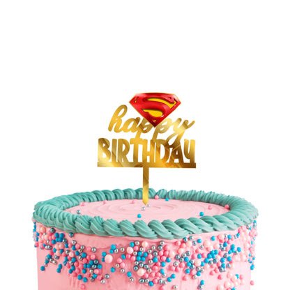 Acrylic Gold Cake Topper Superman Theme