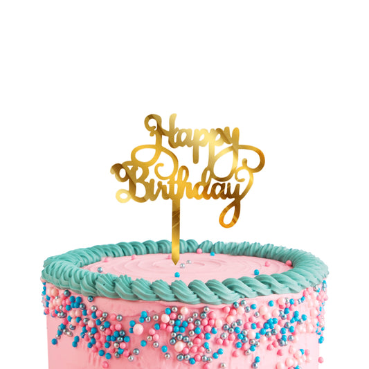 Golden Happy Birthday Cake Toppers