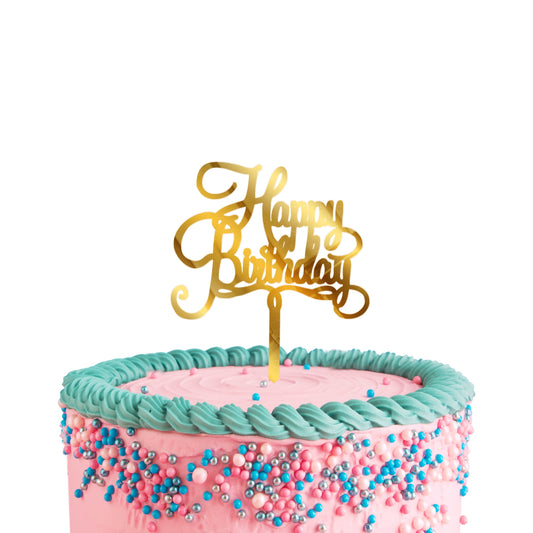 Gold Cake Toppers Happy Birthday Acrylic