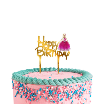 Barbie Theme Golden Birthday Cake Toppers