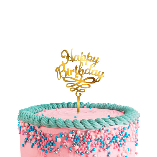 Happy Birthday Acrylic Golden Cake Toppers