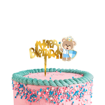 Teddy Cake Topper Happy Birthday Gold