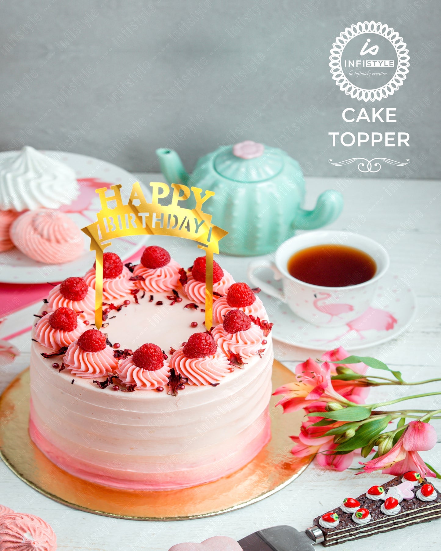 Golden Acrylic Cake Toppers Birthday