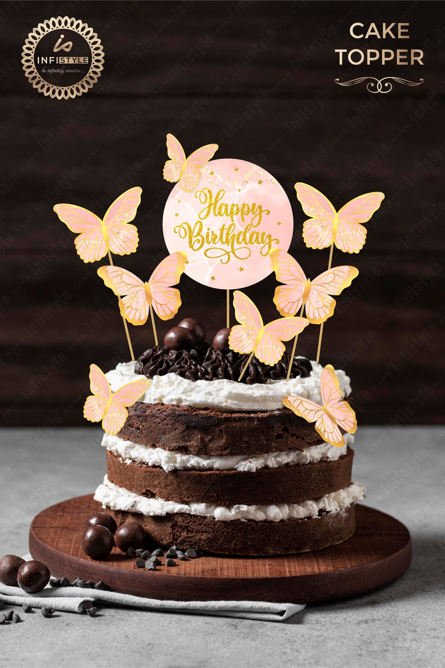 Butterfly Cake Toppers 8 Butterfly 1 Happy Birthday Party Decoration Cake Topper (PCT-01)