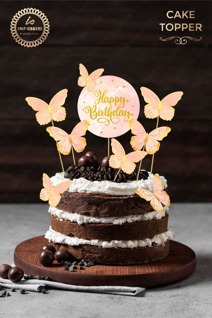 Butterfly Cake Toppers 8 Butterfly 1 Happy Birthday Party Decoration Cake Topper (PCT-01)