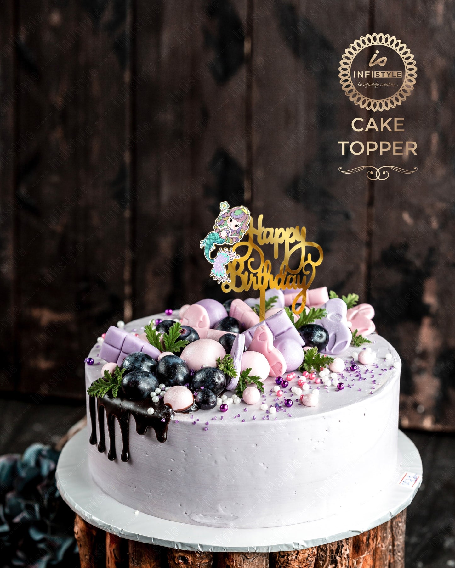 Mermaid Theme Cake Toppers Gold Acrylic