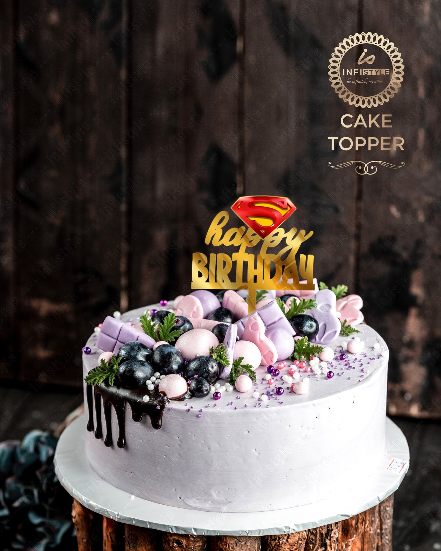 Acrylic Gold Cake Topper Superman Theme