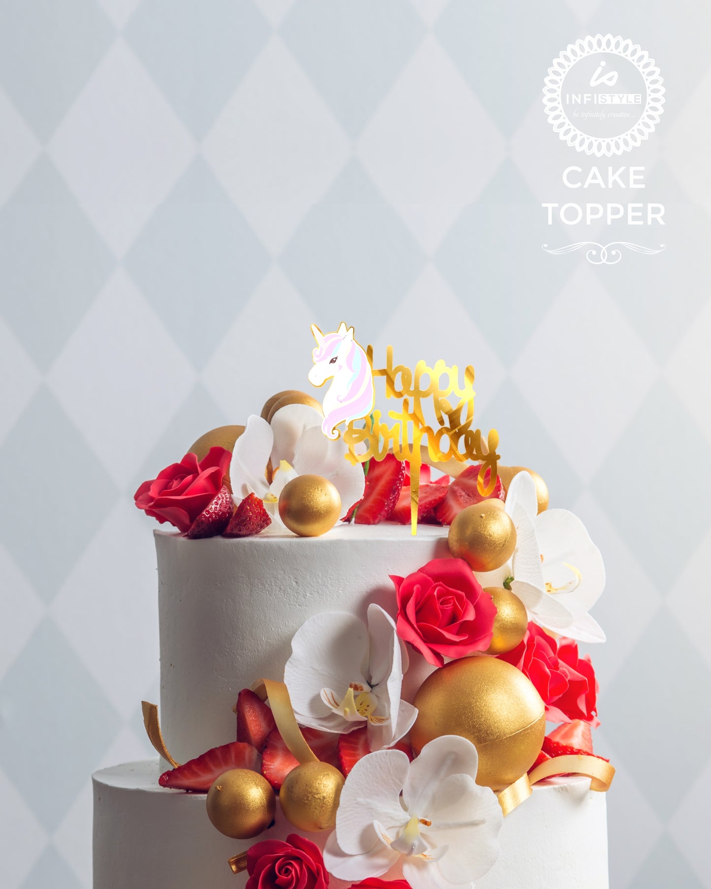 Birthday Cake Toppers Unicorn Gold Acrylic