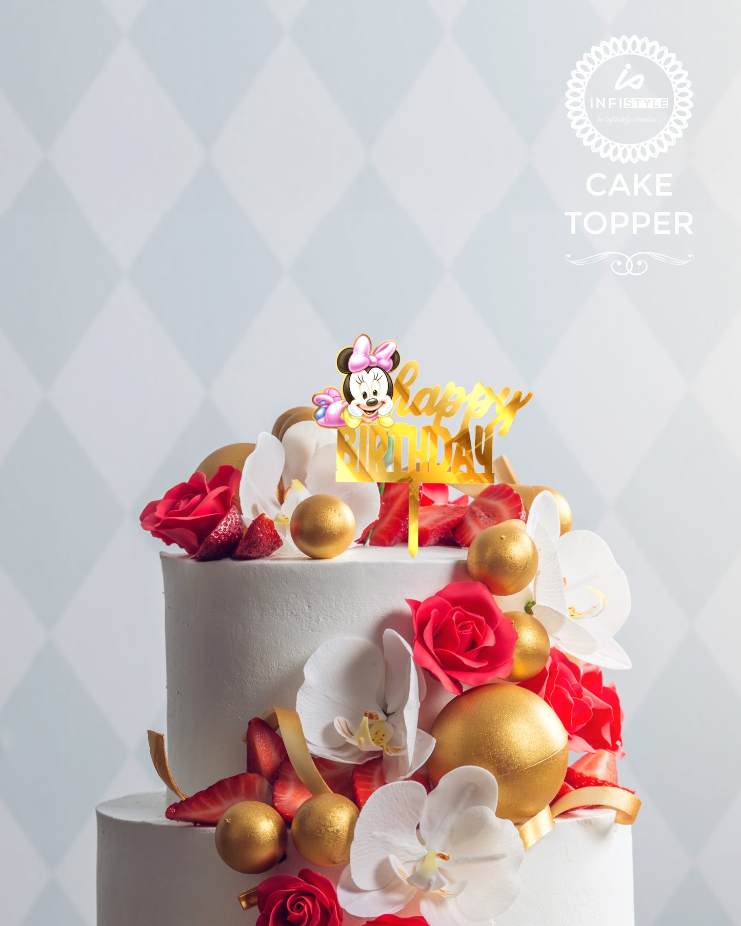 Minnie Mouse Cake Topper Gold Acrylic