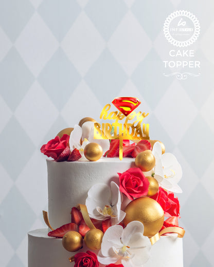 Acrylic Gold Cake Topper Superman Theme