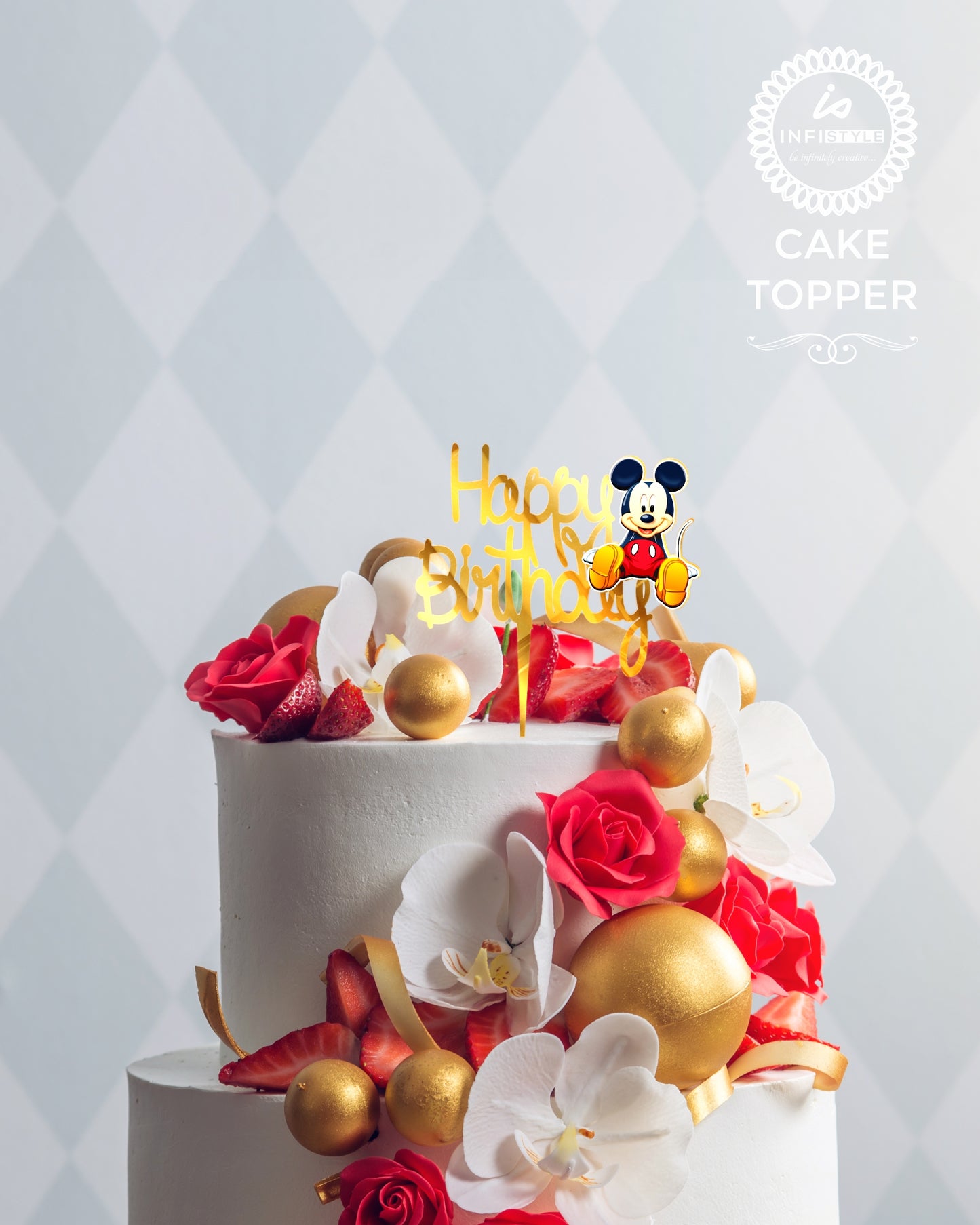 Mickey Mouse Cake Topper Gold Acrylic