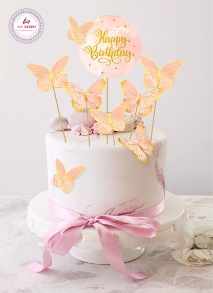 Butterfly Cake Toppers 8 Butterfly 1 Happy Birthday Party Decoration Cake Topper (PCT-01)