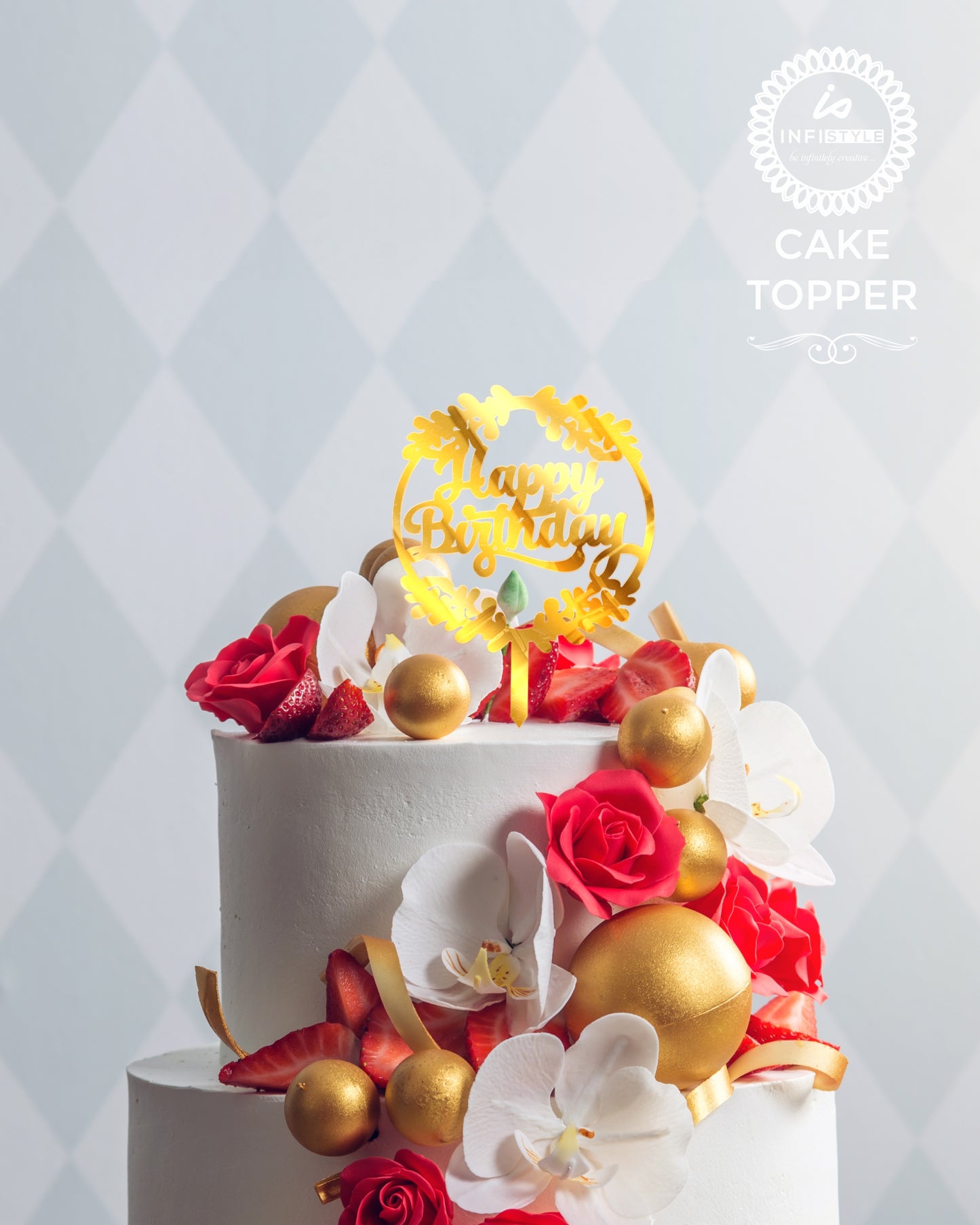 Happy Birthday Golden Acrylic Cake Toppers