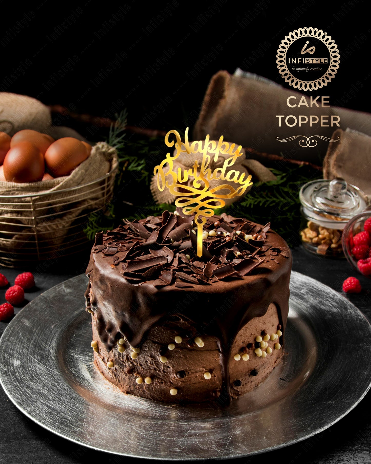 Happy Birthday Acrylic Golden Cake Toppers