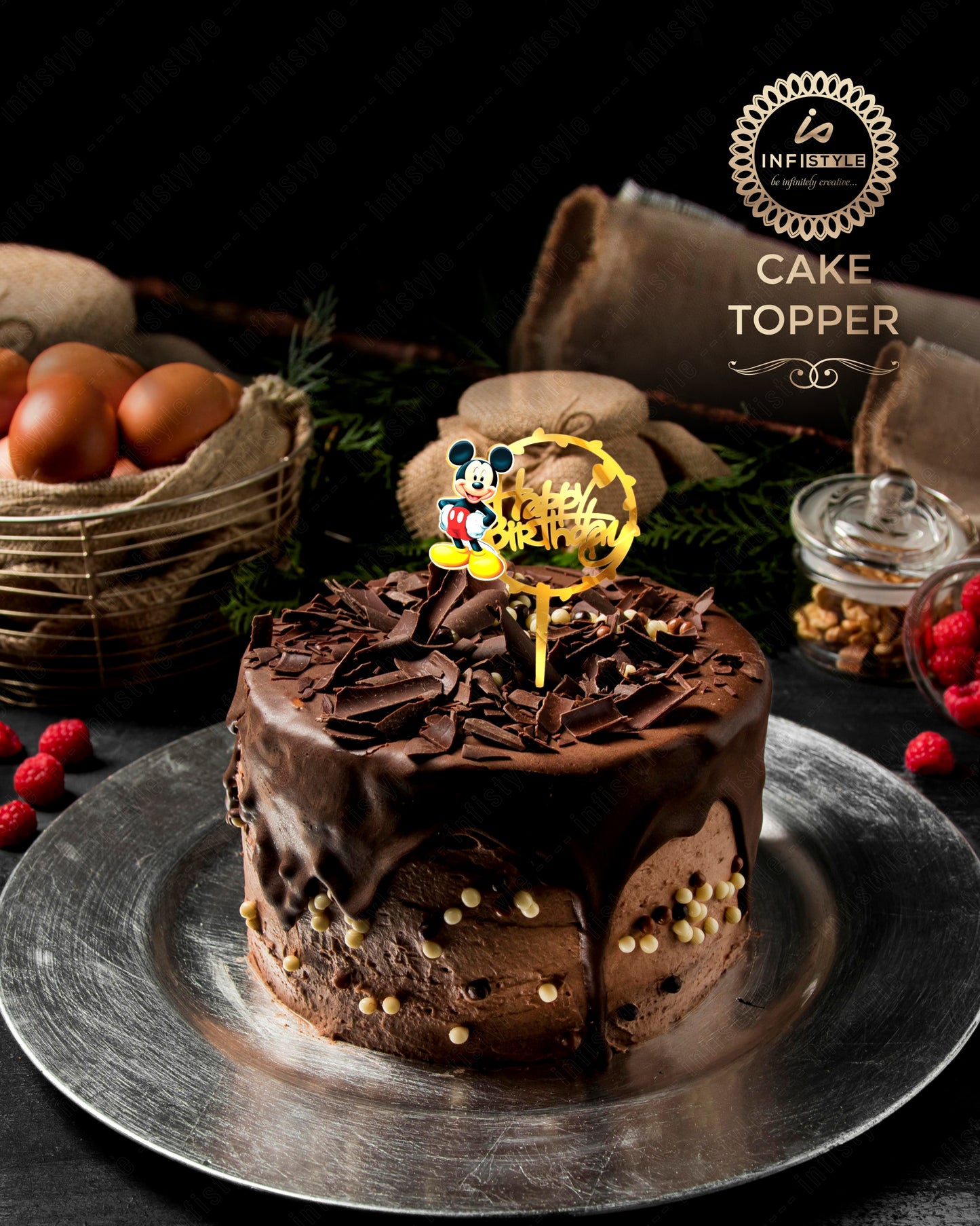 Golden Mickey Cake Topper Happy Birthday