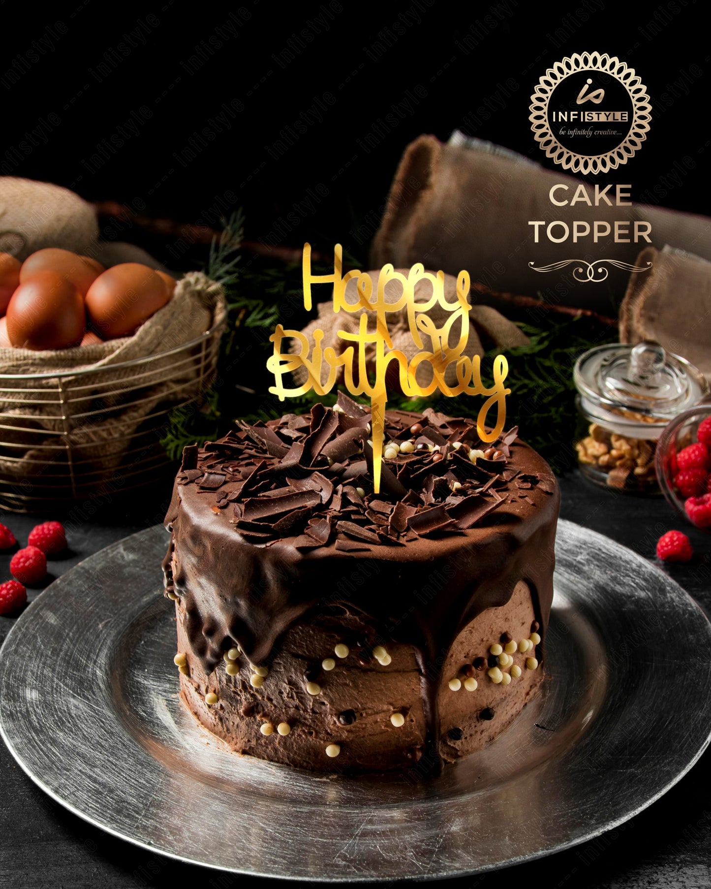 Happy Birthday Acrylic Golden Cake Toppers