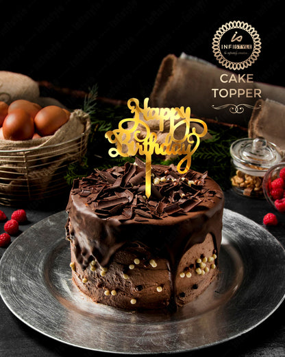 Golden Happy Birthday Cake Toppers
