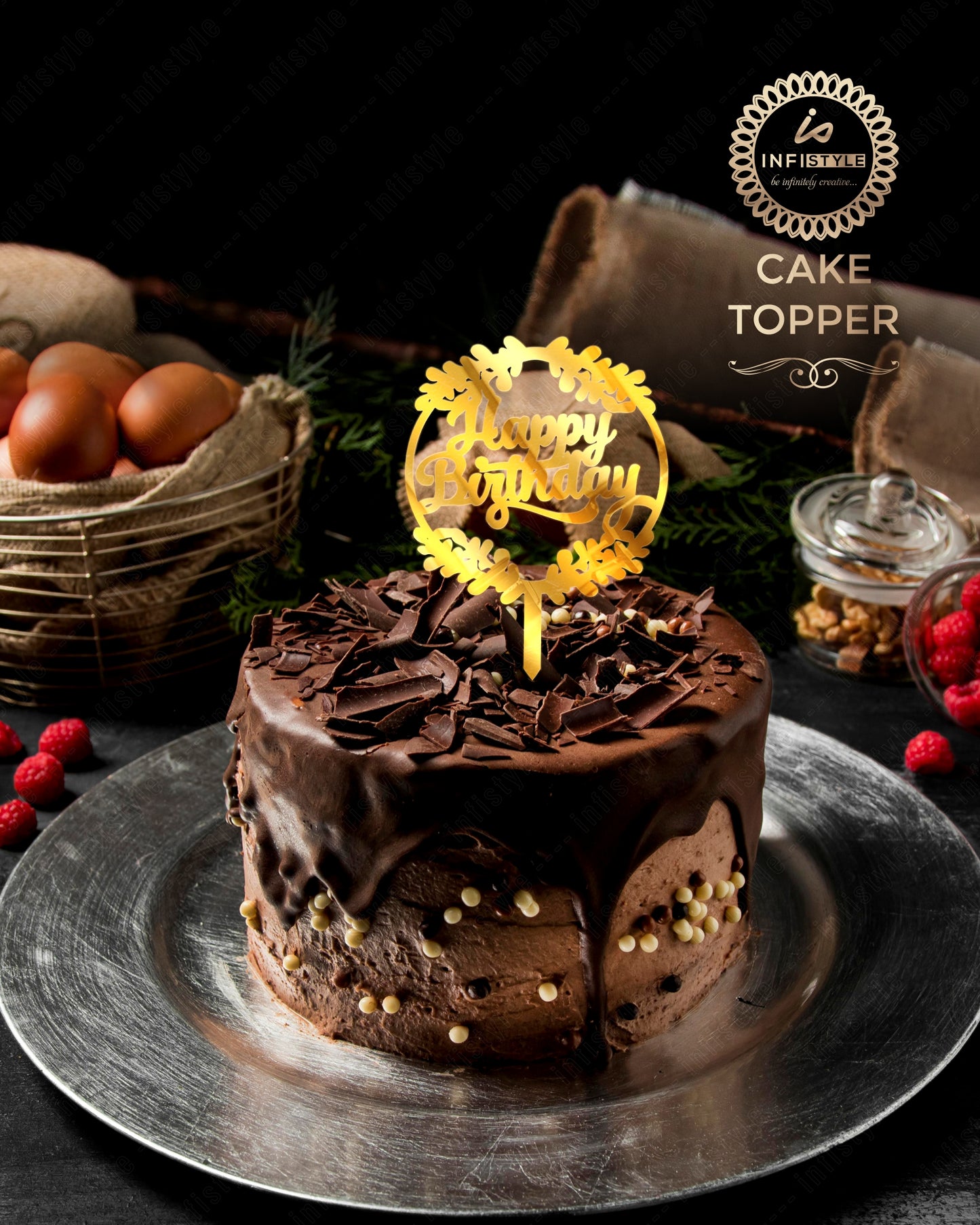 Happy Birthday Golden Acrylic Cake Toppers