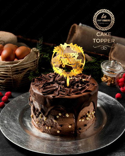 Happy Birthday Golden Acrylic Cake Toppers