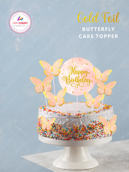Butterfly Cake Toppers 8 Butterfly 1 Happy Birthday Party Decoration Cake Topper (PCT-01)