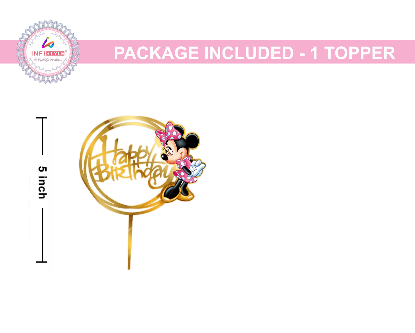 Minnie Theme Cake Topper Gold Acrylic