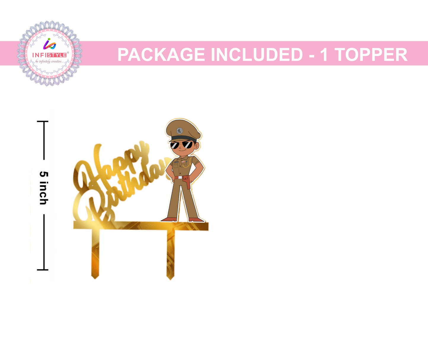 Acrylic Little Singham Cake Topper Golden