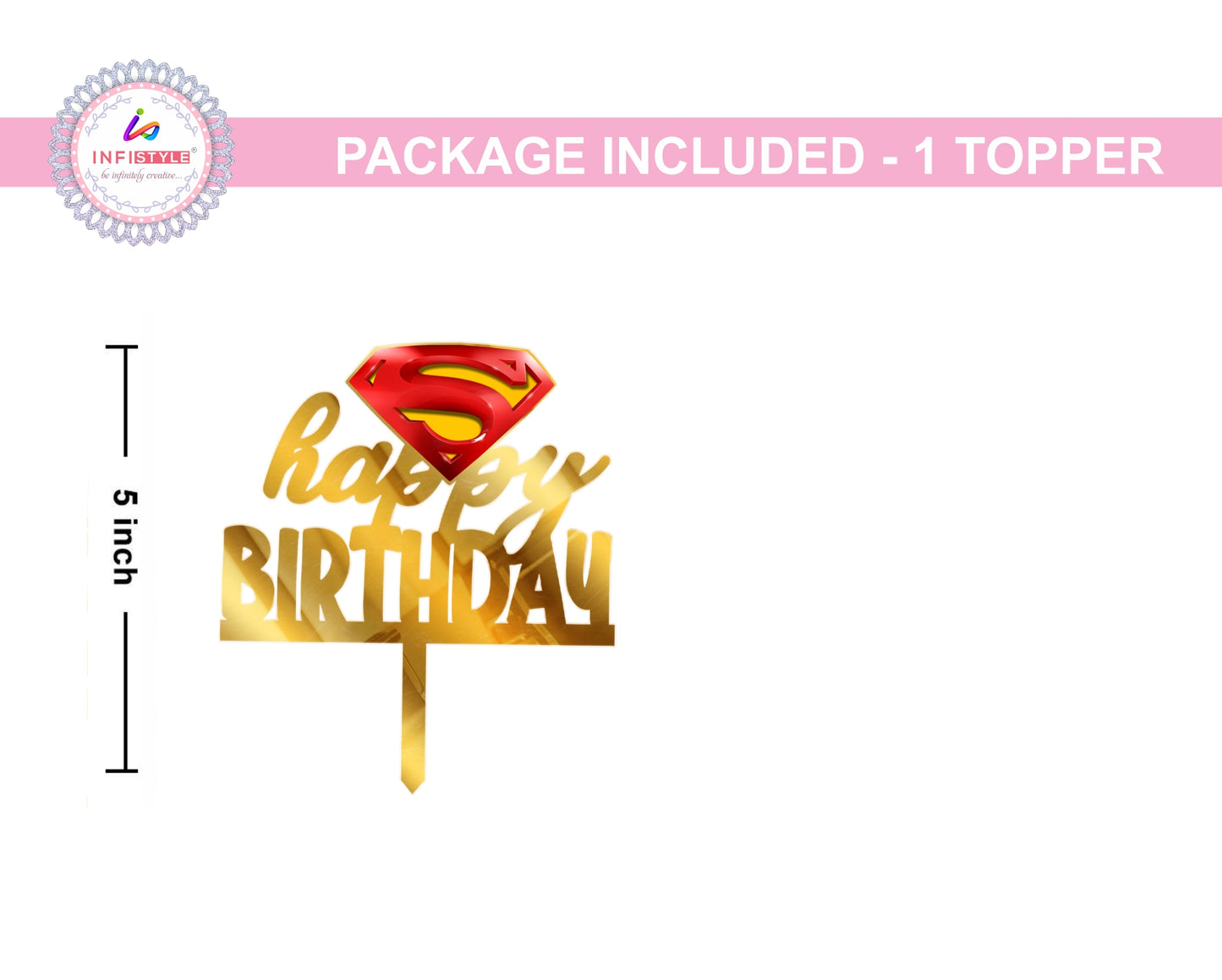 Acrylic Gold Cake Topper Superman Theme